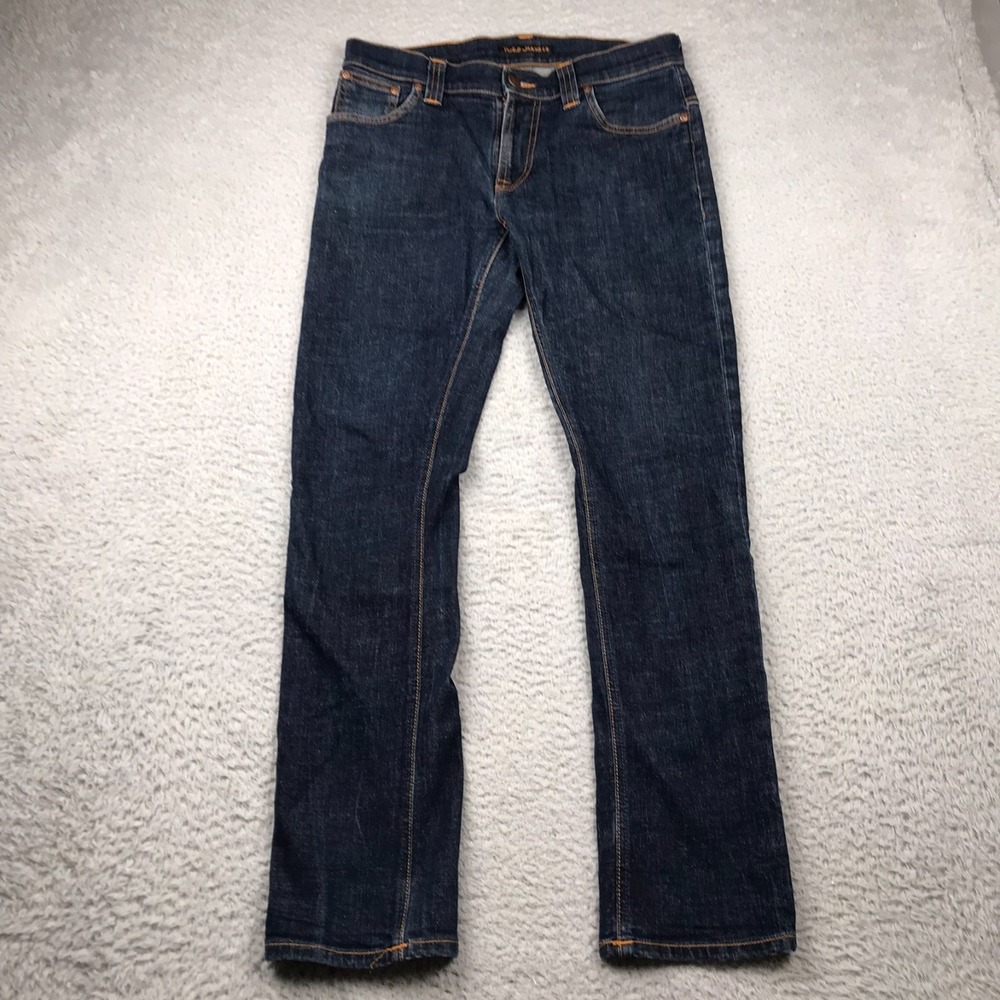 Nudie Thin Finn Jeans Mens 31 (32x29) Dark Wash Low Rise Organic Cotton Denim